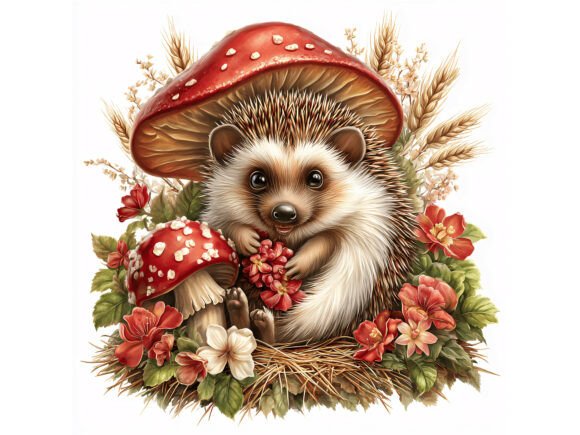 10 JPG Cute Hedgehog Mushroom Set: A Versatile Resource for Whimsical Woodland Crafts