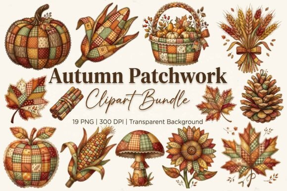 Autumn Patchwork Clipart Bundle: Elevating Seasonal Design with Rustic Charm