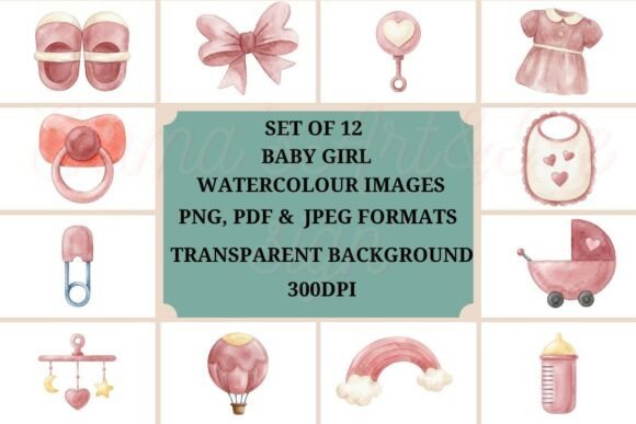 Charming Watercolour Baby Girl Clipart for Creative Projects