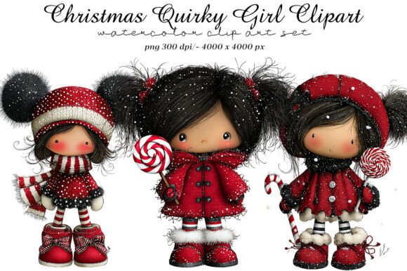 Christmas Quirky Girl Clipart for Festive Designs