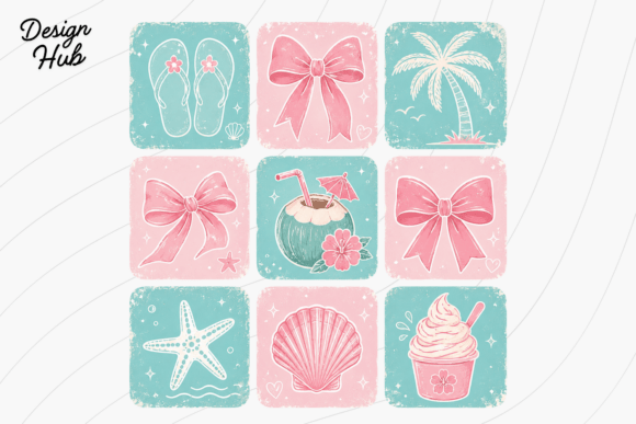 Coquette Summer Tile PNG: Elevating Seasonal Design with Pastel Coastal Aesthetics