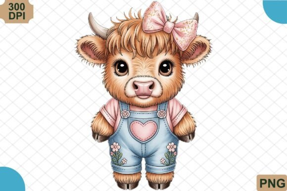 Evaluating the Baby Highland Cow with Pink Bow PNG for Farmhouse and Nursery Projects