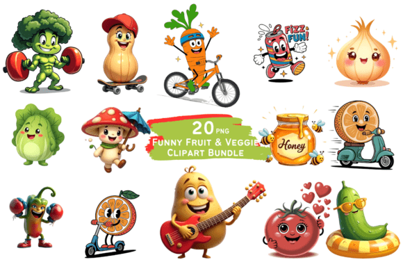 Funny Fruit Veggie Clipart Bundle: Elevating Creative Projects with Playful Design