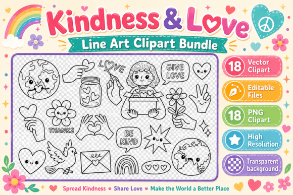 Kindness Love Line Art Clipart Bundle Guide