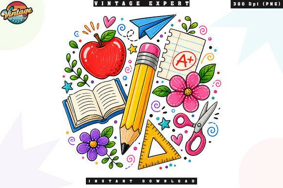 Retro Back to School Doodle PNG: A Versatile Design for Creative Projects