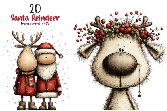 Santa Reindeer Christmas Clipart for Creative Projects