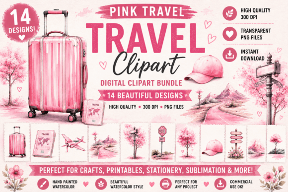 Travel Girls Hand Drawn Clipart Pink: Elevating Creative Projects with Whimsical Charm