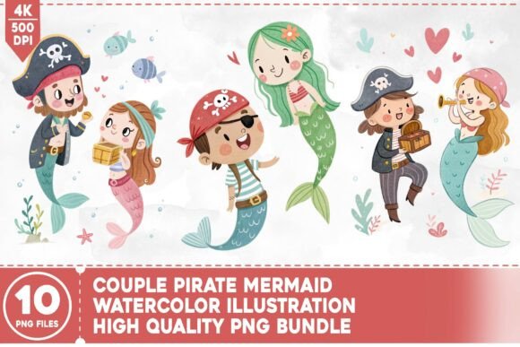 Unlocking Creativity with the Couple Pirate Mermaid Watercolor Bundle