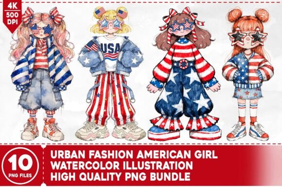 Urban Fashion American Girl Watercolor Assets