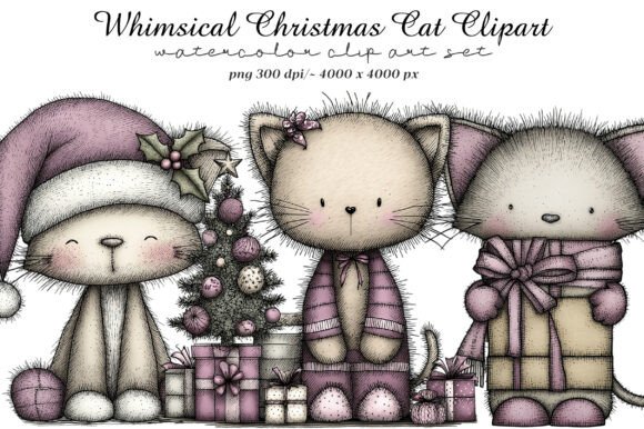 Whimsical Christmas Cat Clipart: Elevating Holiday Design with High-Resolution Digital Assets