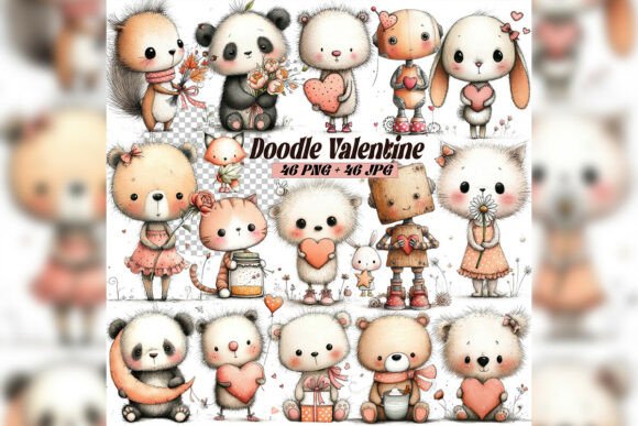 Whimsical Doodle Valentine Animals Clipa: A Creative Designer’s Dream for Romantic Projects