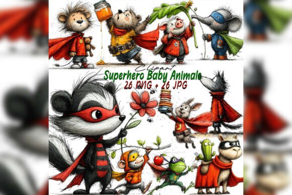 Whimsical Superhero Baby Animals Clipart
