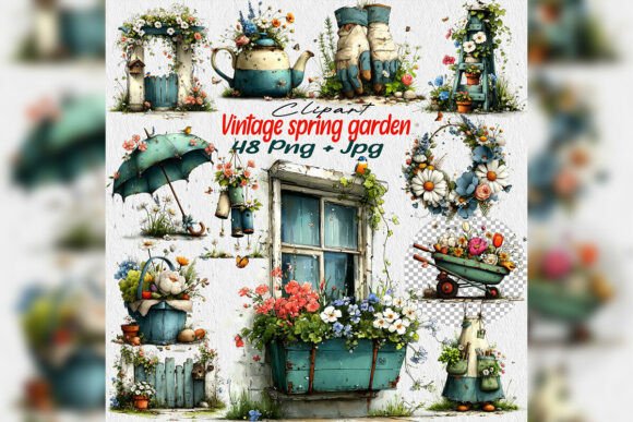 Whimsical Vintage Spring Garden Clipart: Elevating Digital and Physical Design