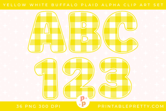 Yellow White Buffalo Plaid Alphabet PNG: Bright Lettering for Playful Designs